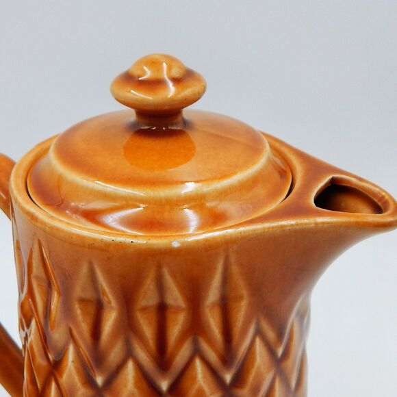 Brown Raised Diamond Pattern Footed Coffee Pot Sugar Bowl Japan Lidded Vintage - Picture 5 of 16